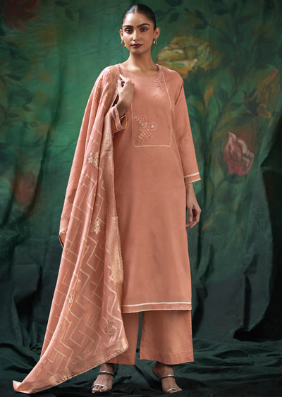 Peach Mul Chanderi Straight cut suit
