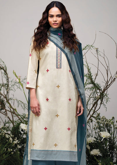 Cream Cotton Straight cut suit