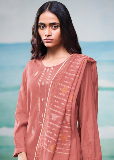 Peach Mul Chanderi Straight cut suit