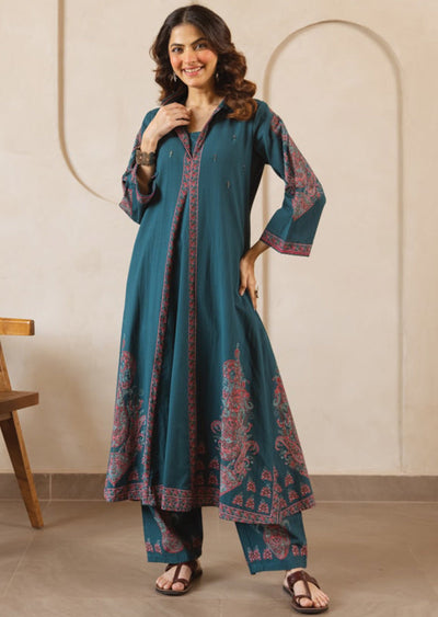 Rama green Cotton Kurti Set