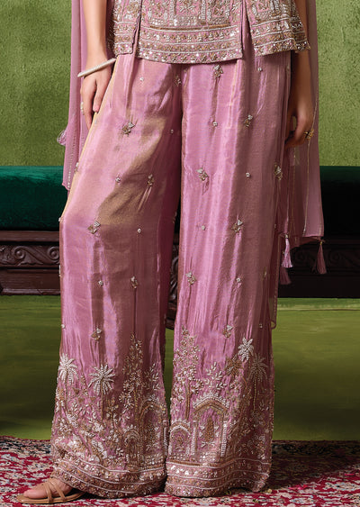 Onion Pink Tissue Sharara Set
