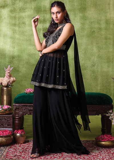 Black Georgette Sharara set