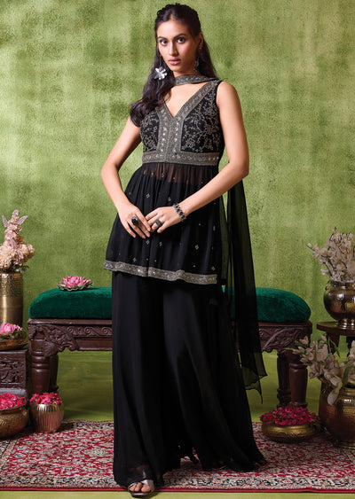 Black Georgette Sharara set