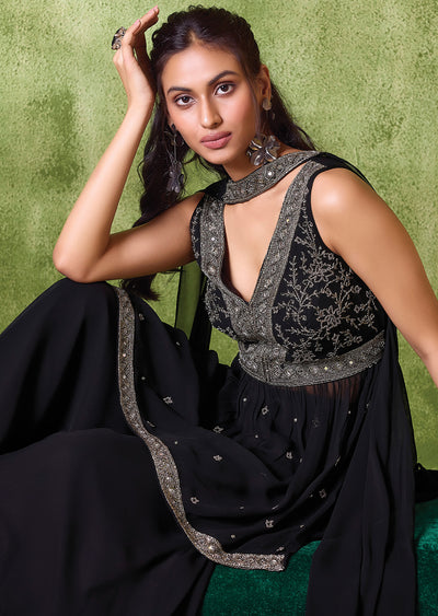Black Georgette Sharara set