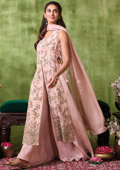 Peach Tissue Anarkali Suit