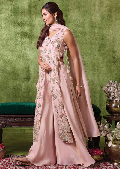 Peach Tissue Anarkali Suit