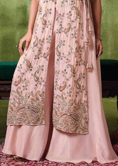 Peach Tissue Anarkali Suit