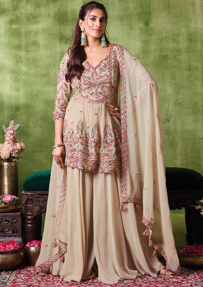 Beige Georgette Sharara Set