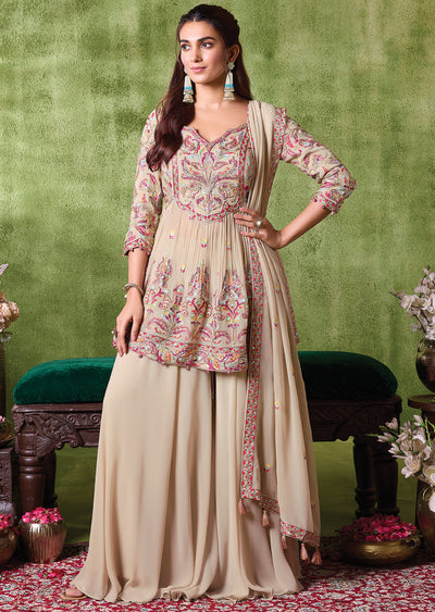 Beige Georgette Sharara Set