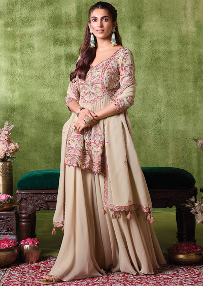Beige Georgette Sharara Set