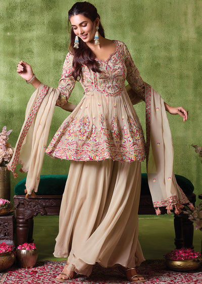 Beige Georgette Sharara Set