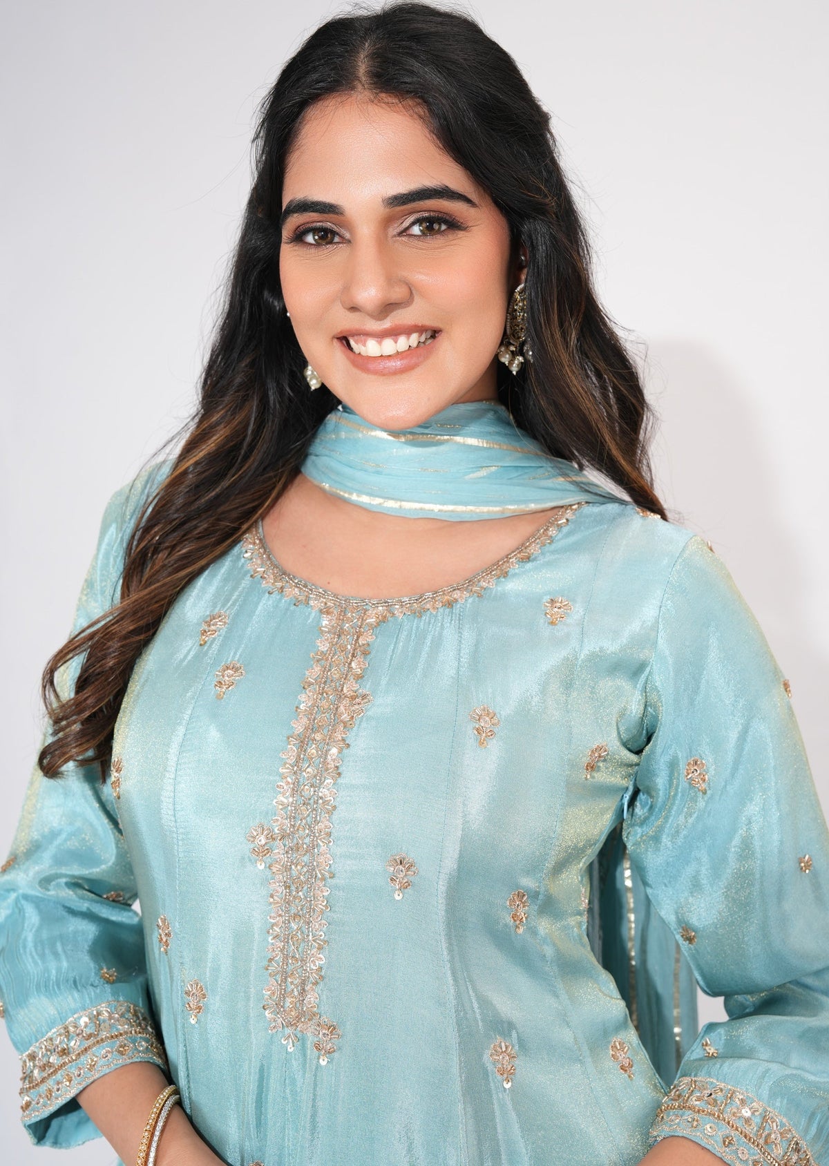 Dusty Blue Tissue Anarkali Suit