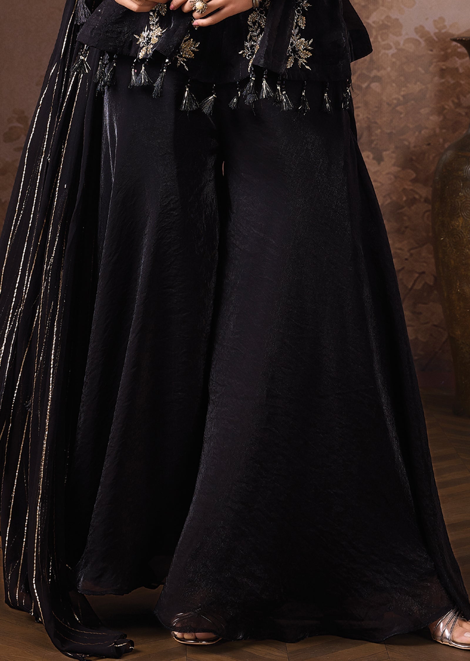 Blck Tissue Sharara Set
