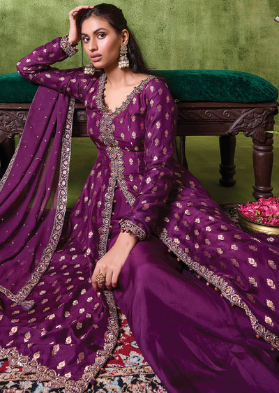Wine Silk Anarkali Suit