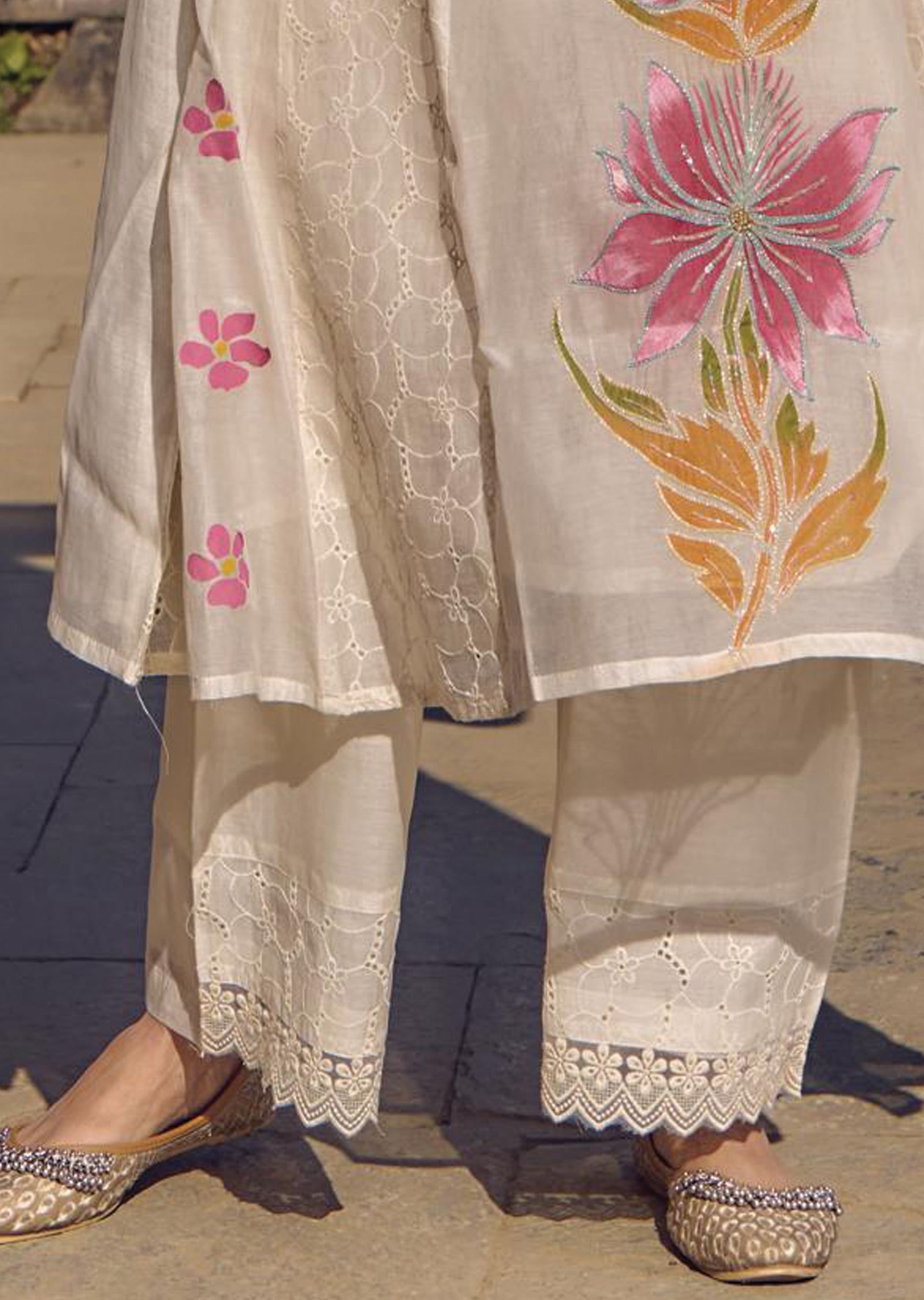Light Yellow Cotton Anarkali Suit