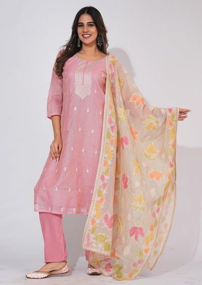 Light Pink Jute Straight cut suit