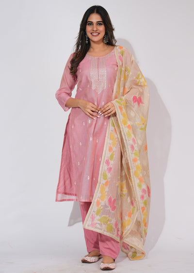 Light Pink Jute Straight cut suit