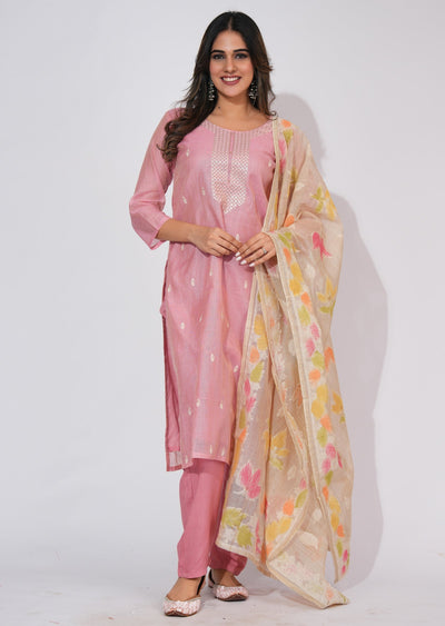 Light Pink Jute Straight cut suit
