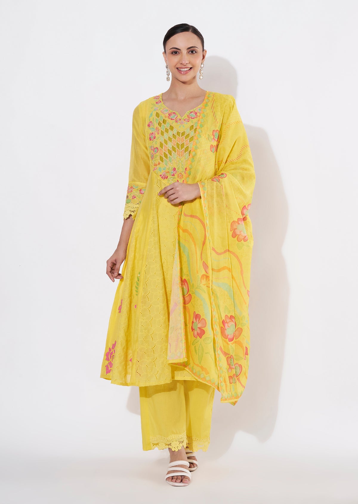 Yellow Cotton Anarkali Suit