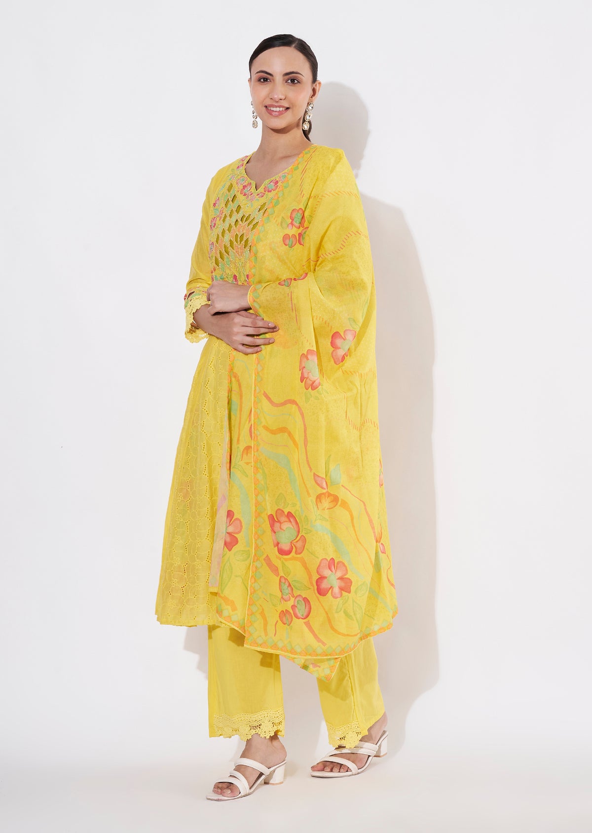 Yellow Cotton Anarkali Suit