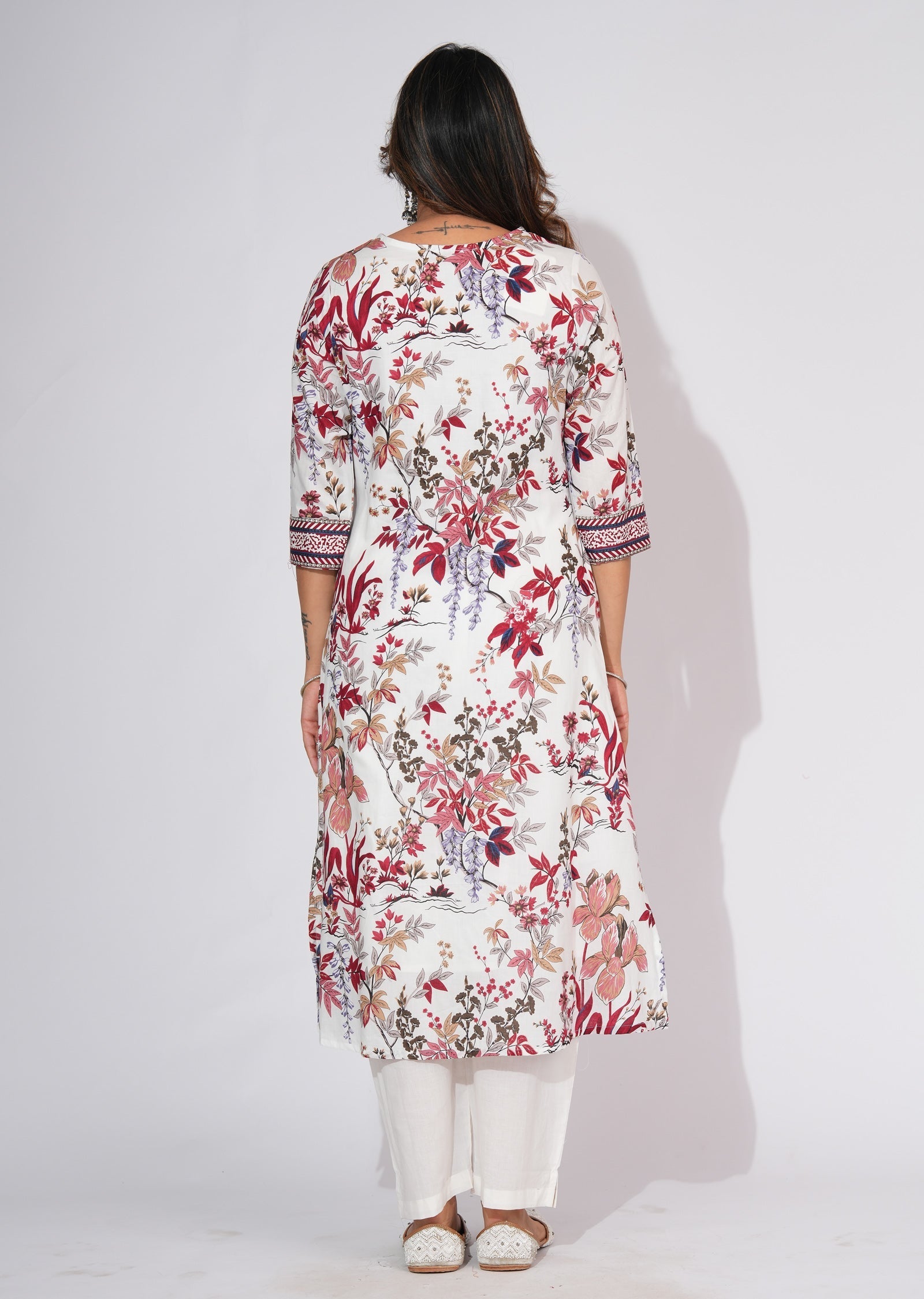 Off White Cotton Straight cut Kurti set