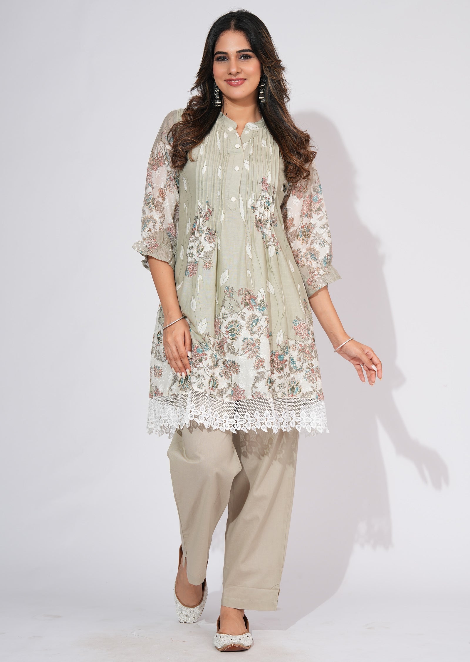 Grey Cotton Short kurti set