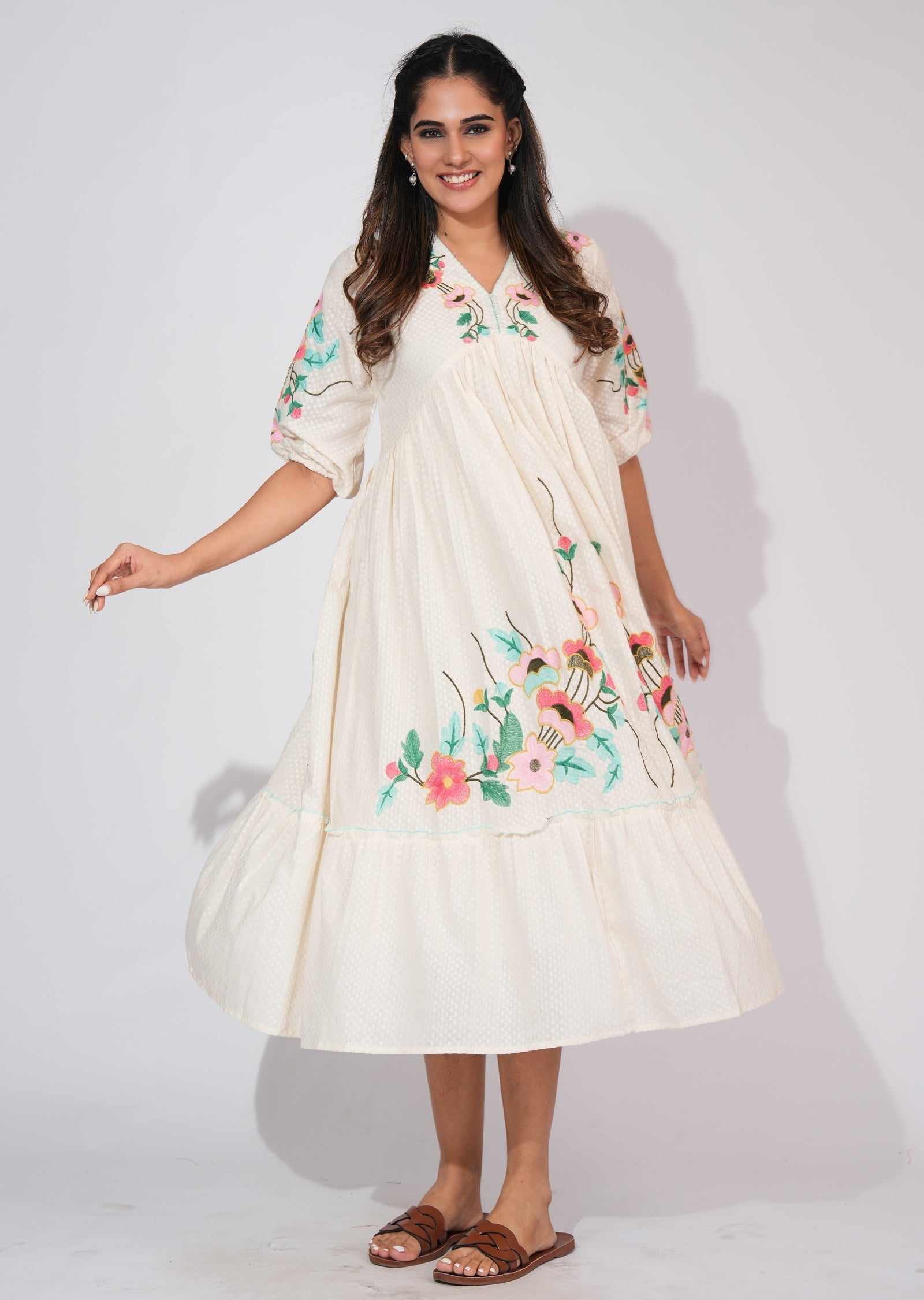 Light Beige Cotton Frock Style kurti