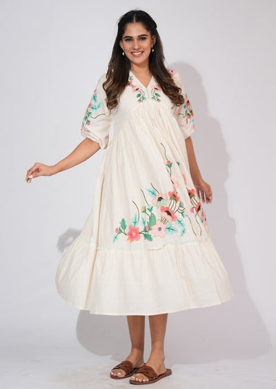 Light Beige Cotton Frock Style kurti