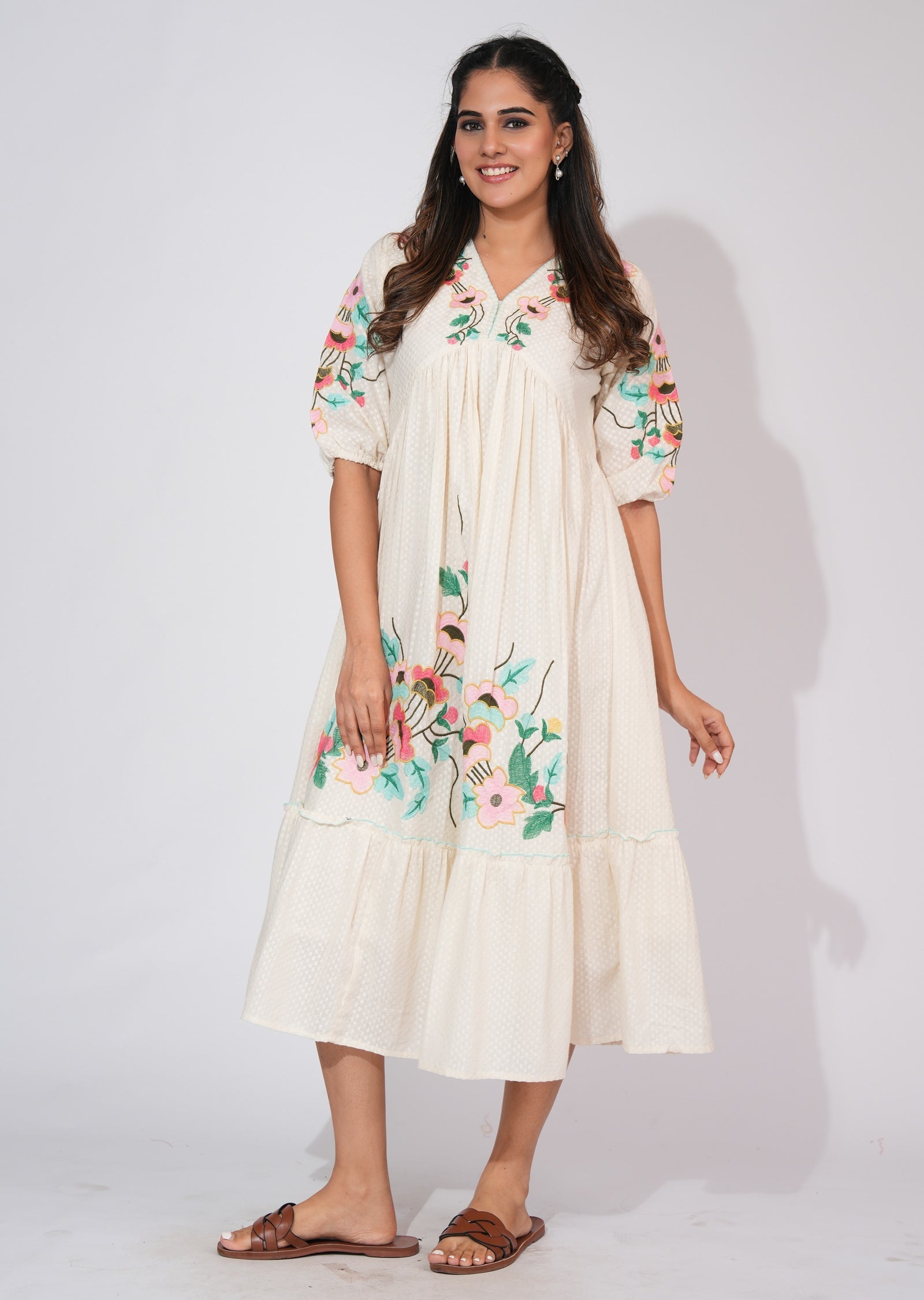 Light Beige Cotton Frock Style kurti