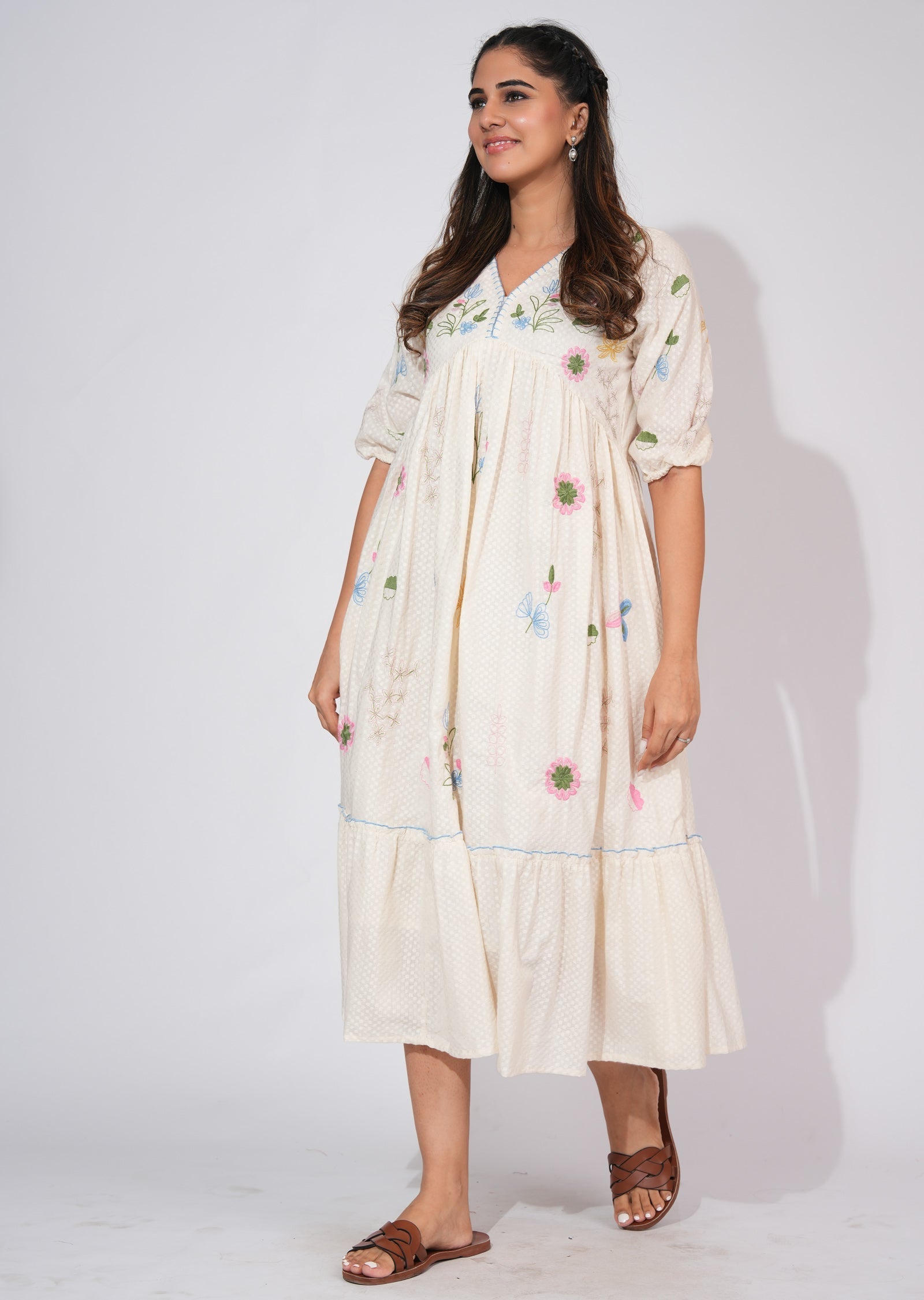 Light Beige Cotton Frock Style kurti