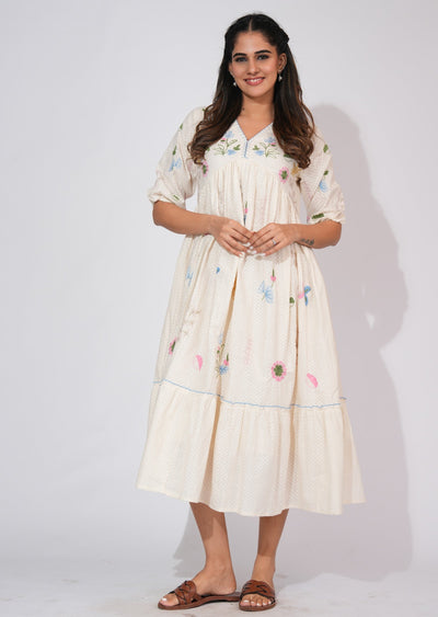 Light Beige Cotton Frock Style kurti
