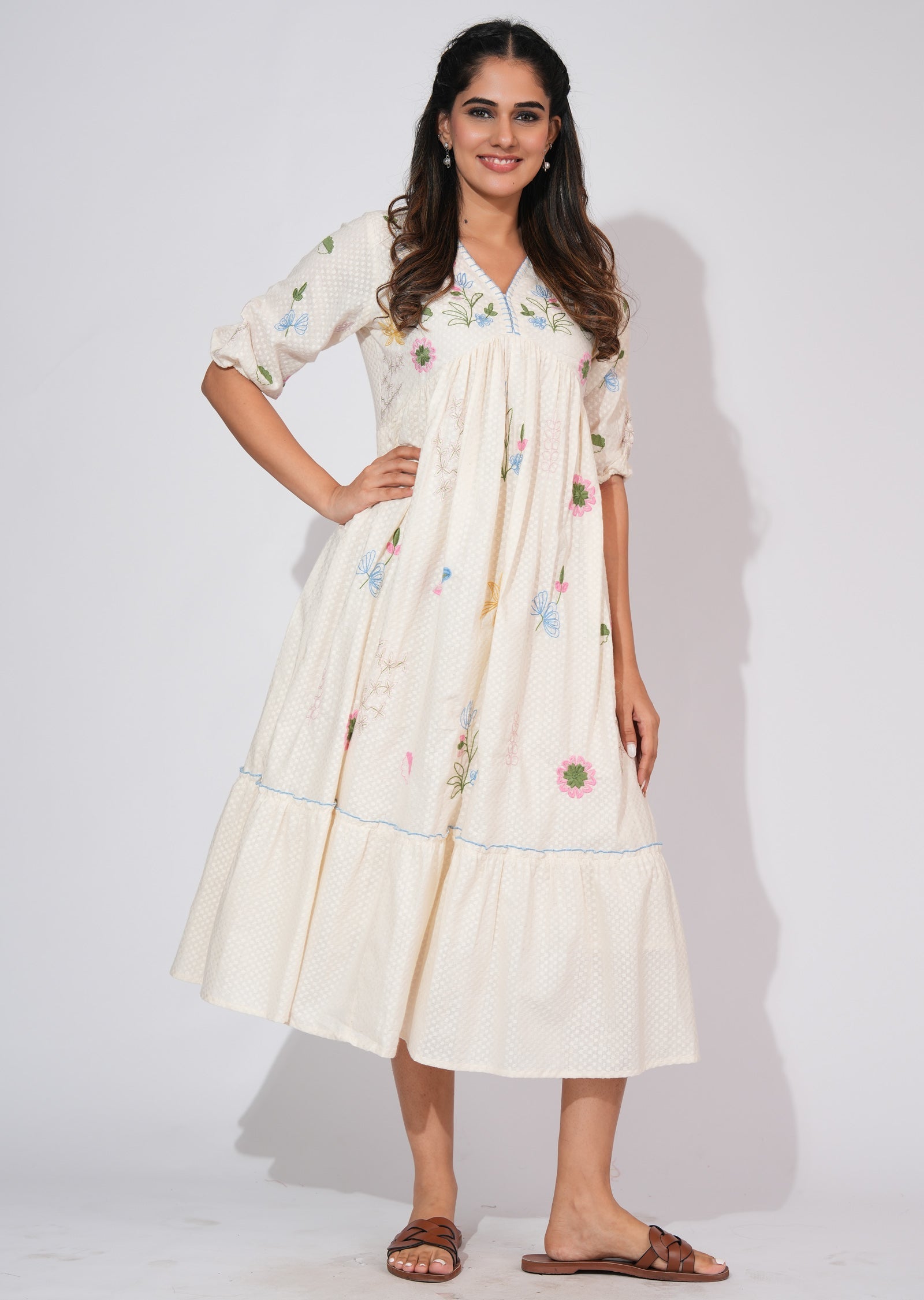 Light Beige Cotton Frock Style kurti