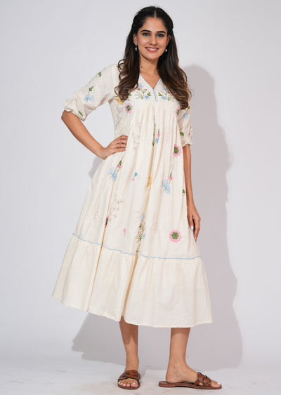 Light Beige Cotton Frock Style kurti