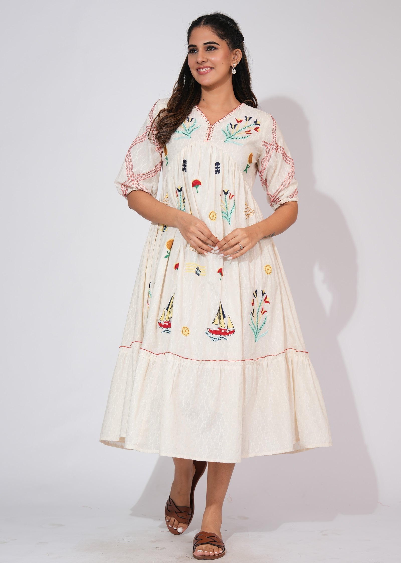 Light Beige Cotton Frock Style kurti