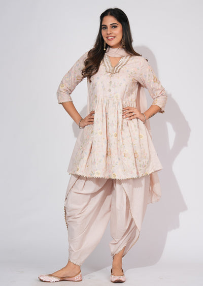 Fawn Cotton Anarkali Suit