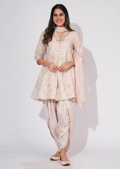 Fawn Cotton Anarkali Suit