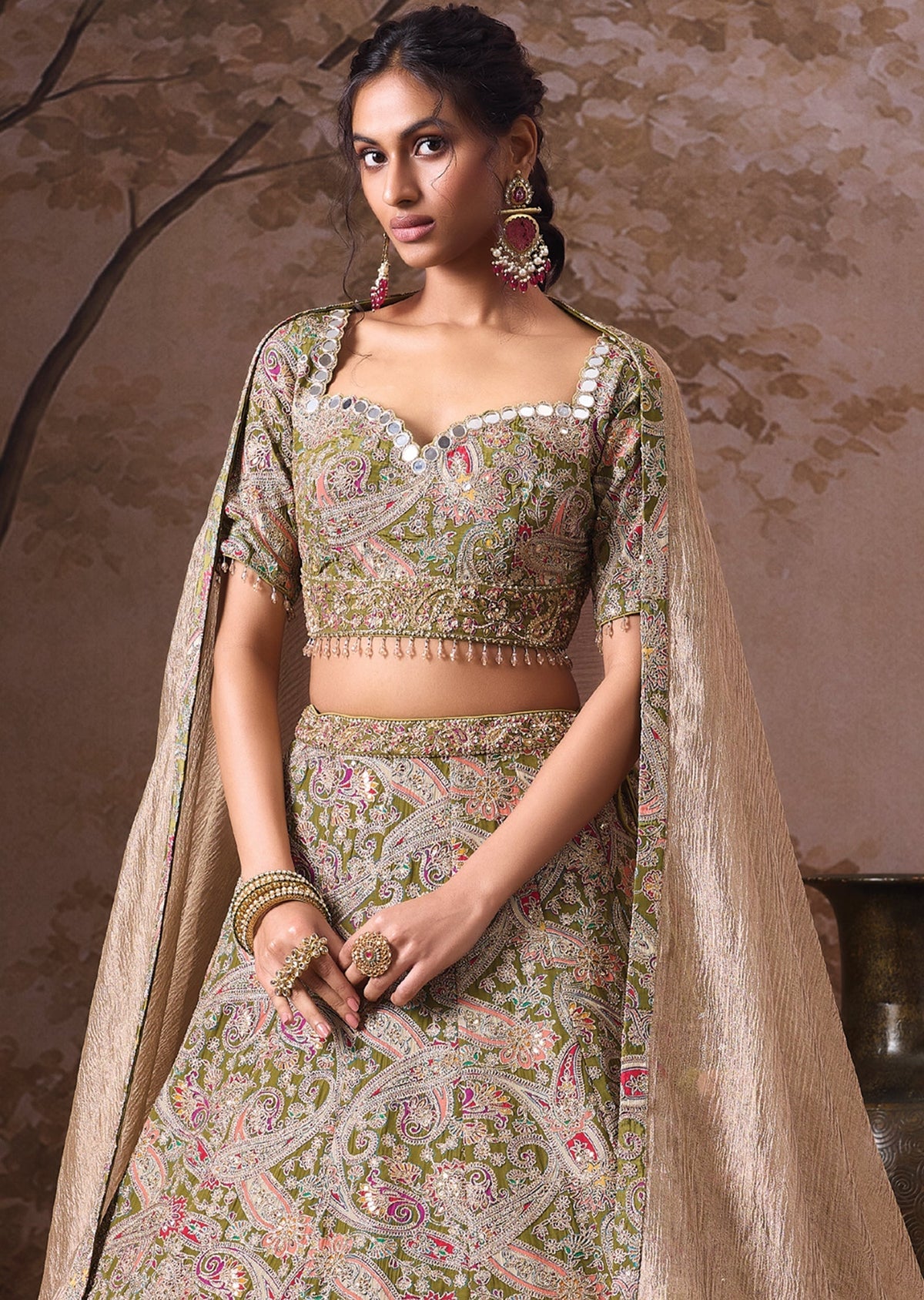 Mehndi Green Silk Lehenga set