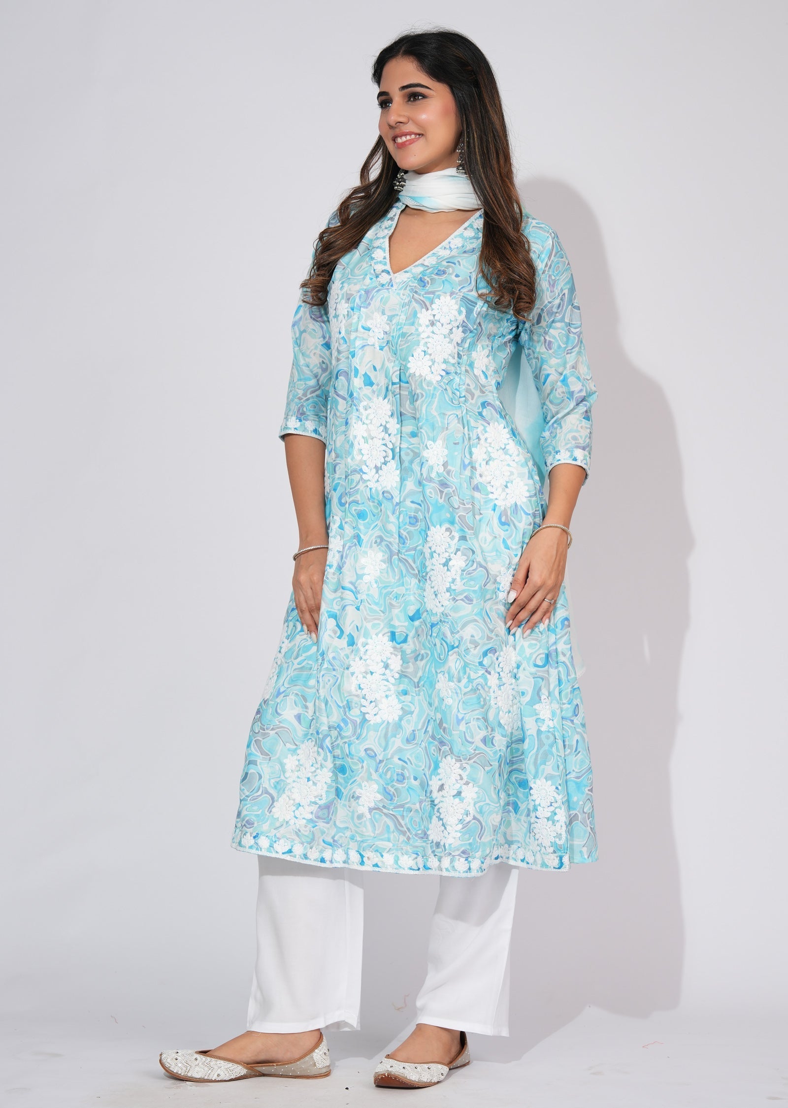 Light Blue Cotton Anarkali Suit