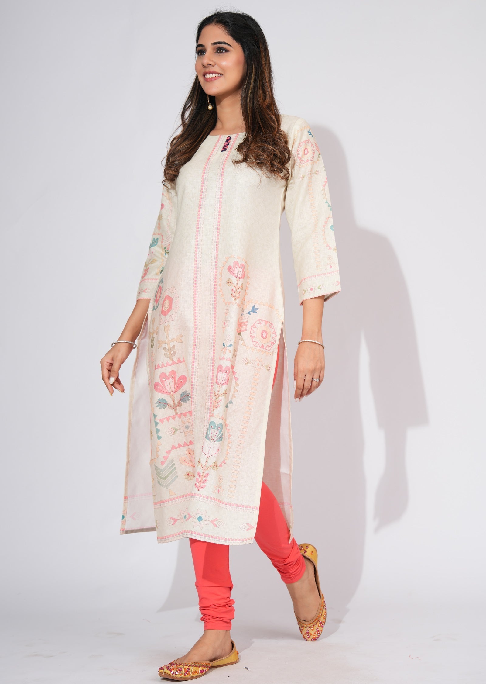 Light Pista Linen CottonStraight cut kurti