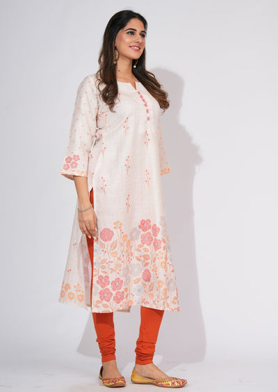 Beige Linen Cotton Straight cut kurti