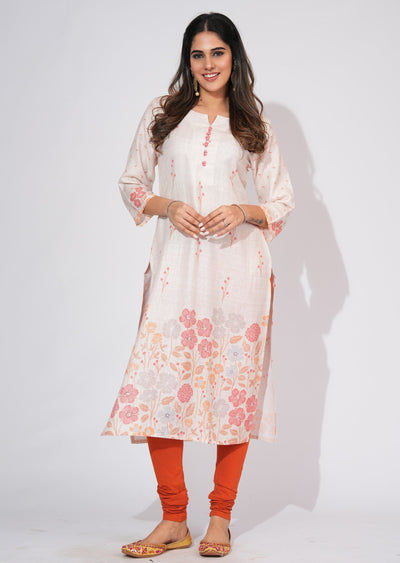 Beige Linen Cotton Straight cut kurti