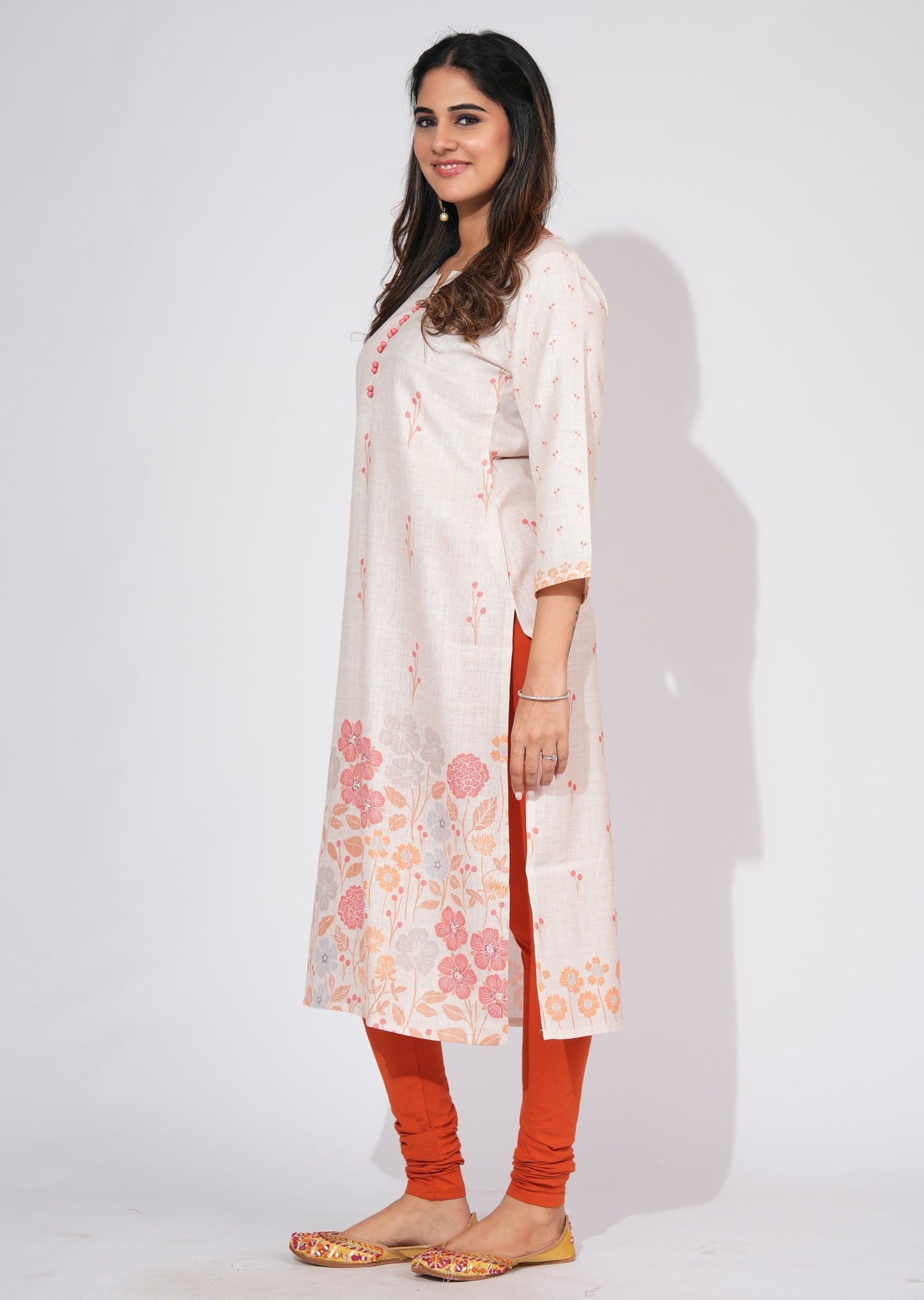 Beige Linen Cotton Straight cut kurti