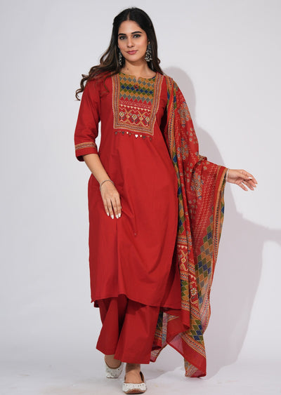 Dark Rust Cotton Straight cut suit
