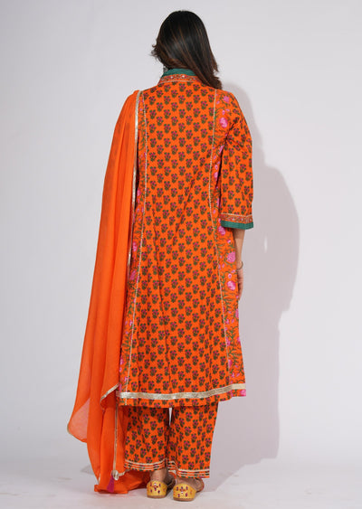Orange Cotton Anarkali Suit