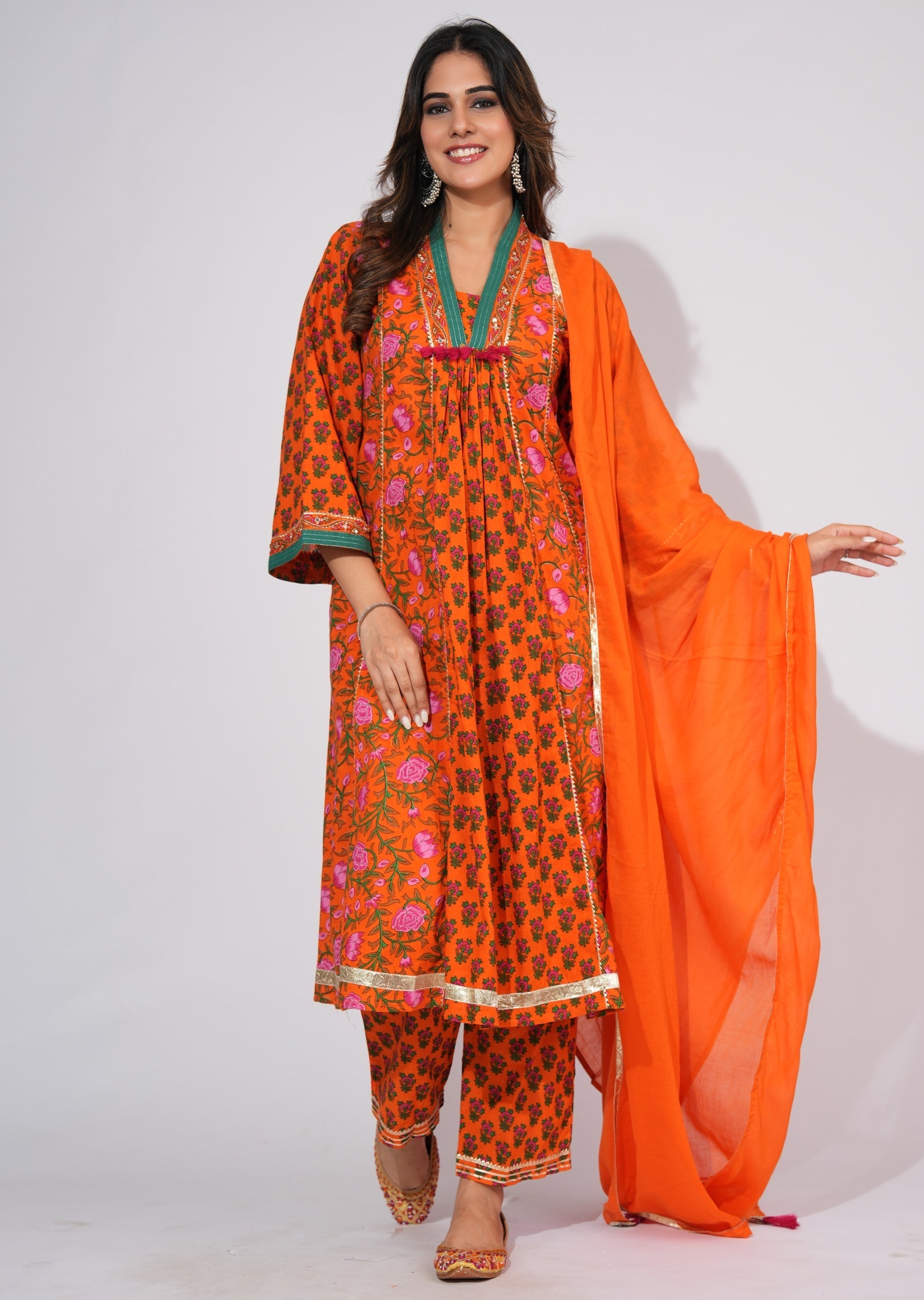 Orange Cotton Anarkali Suit