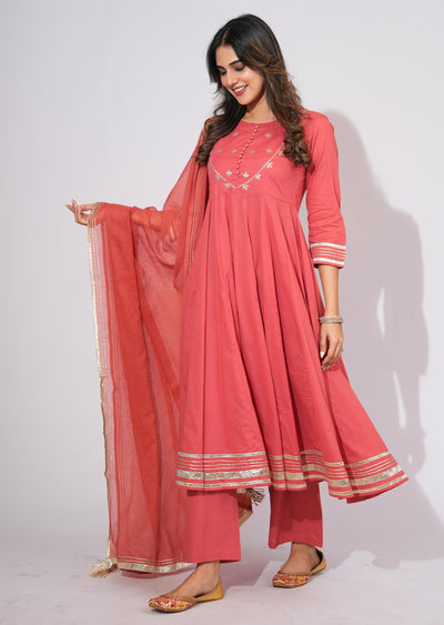 Dark Rust Cotton Anarkali Suit