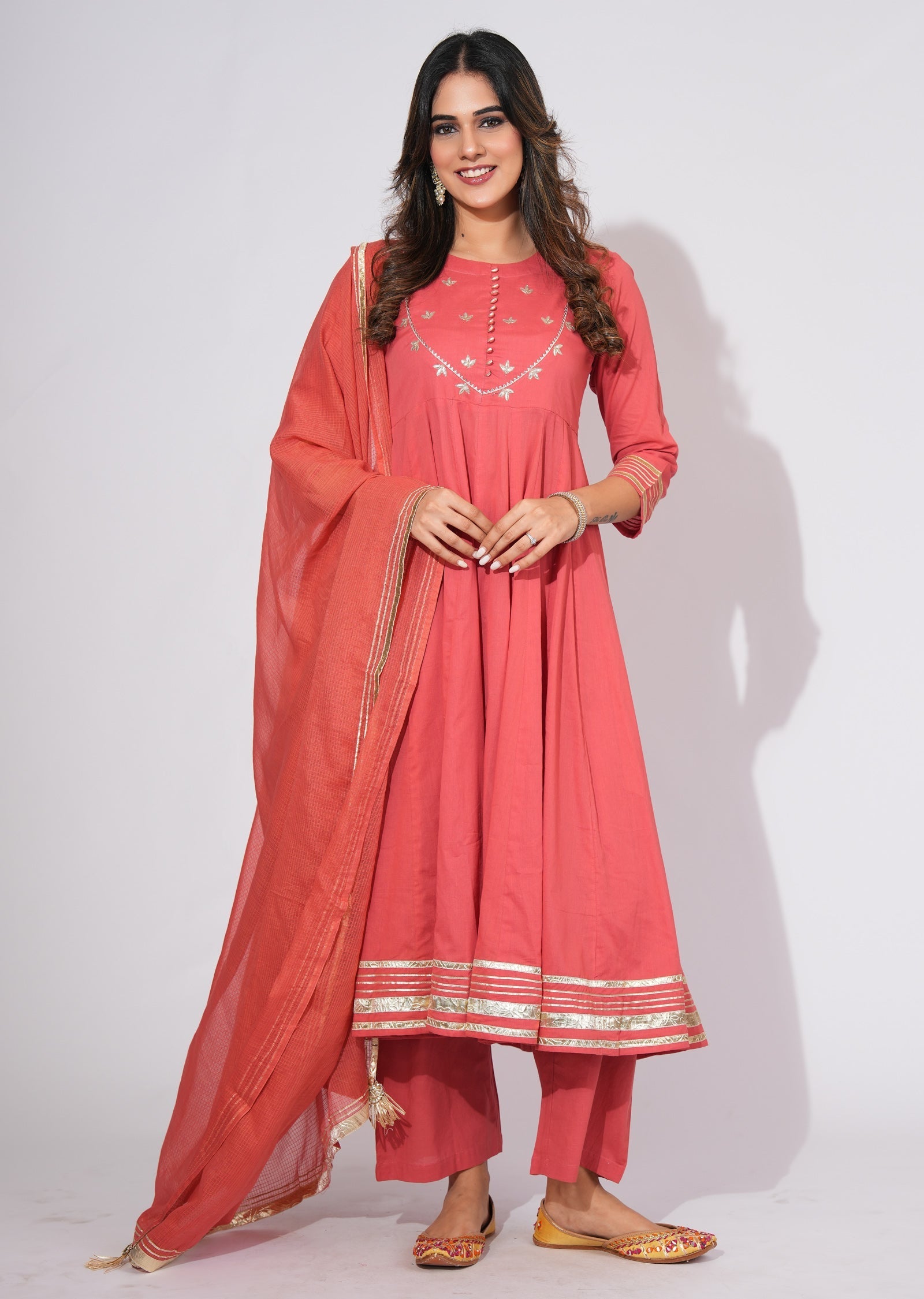 Dark Rust Cotton Anarkali Suit