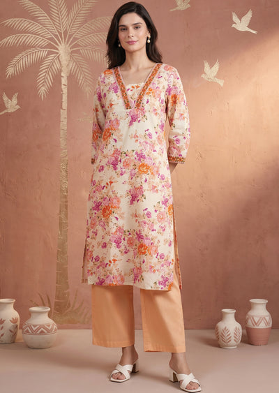 Light Pink Cotton Straight cut suit