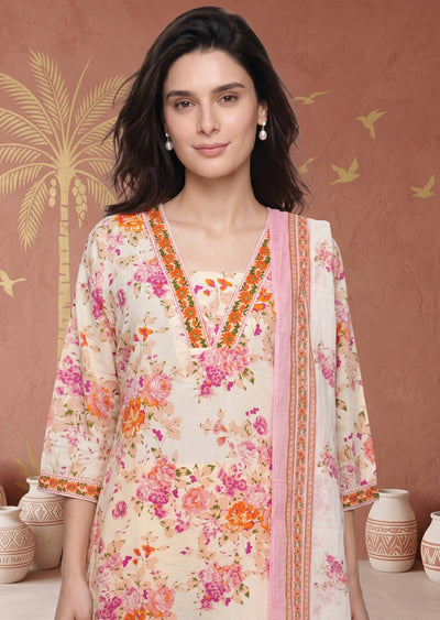 Light Pink Cotton Straight cut suit