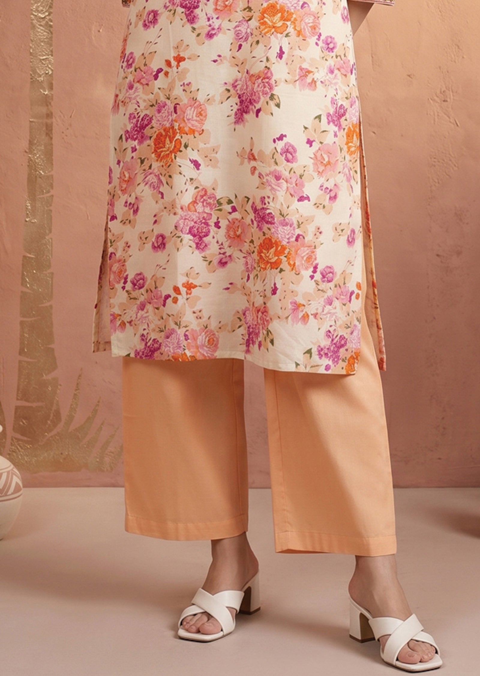 Light Pink Cotton Straight cut suit